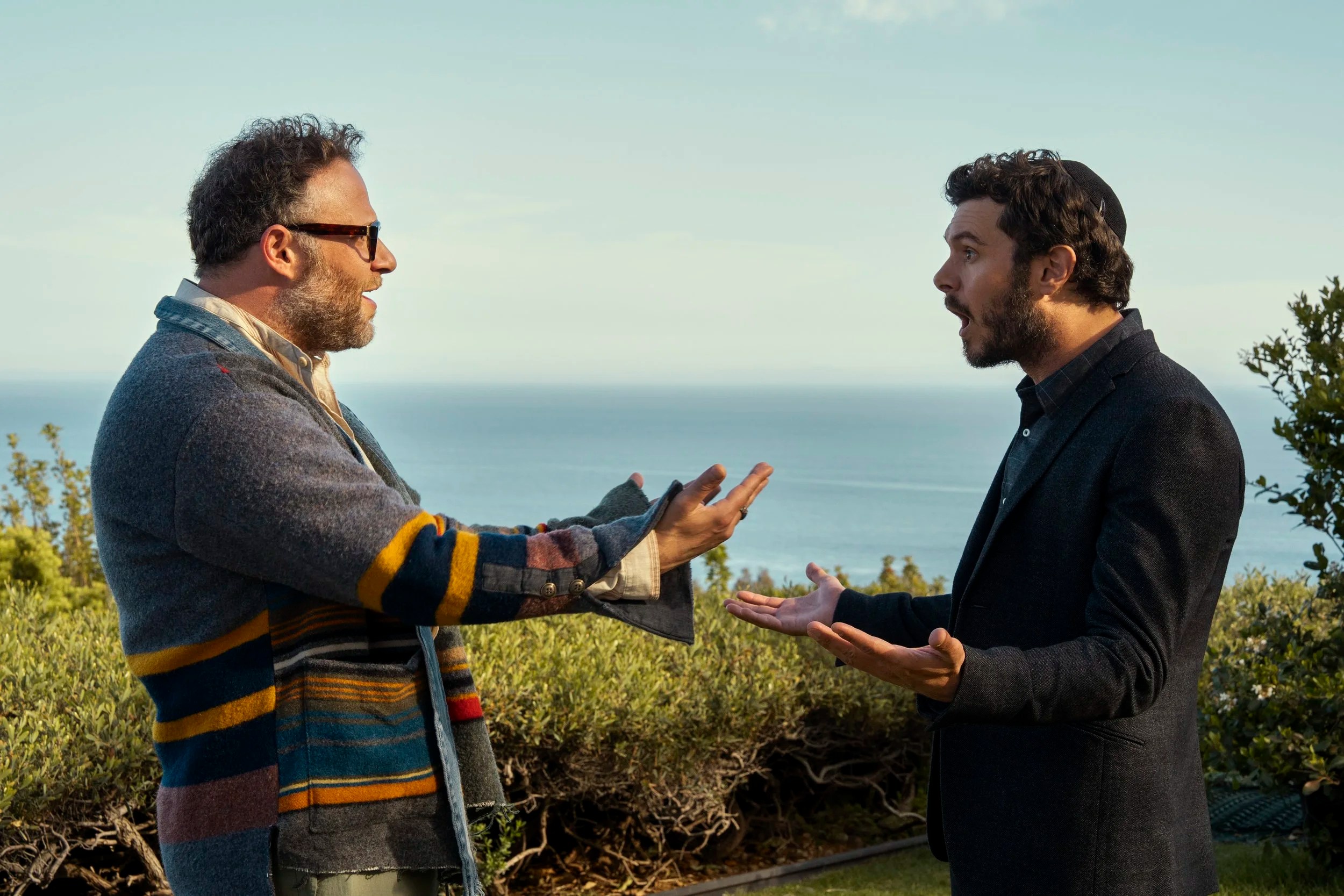 (L to R) Seth Rogen as Rabbi Neil, Adam Brody as Noah in episode 206 of Nobody Wants This. Cr. Erin Simkin/Netflix © 2025