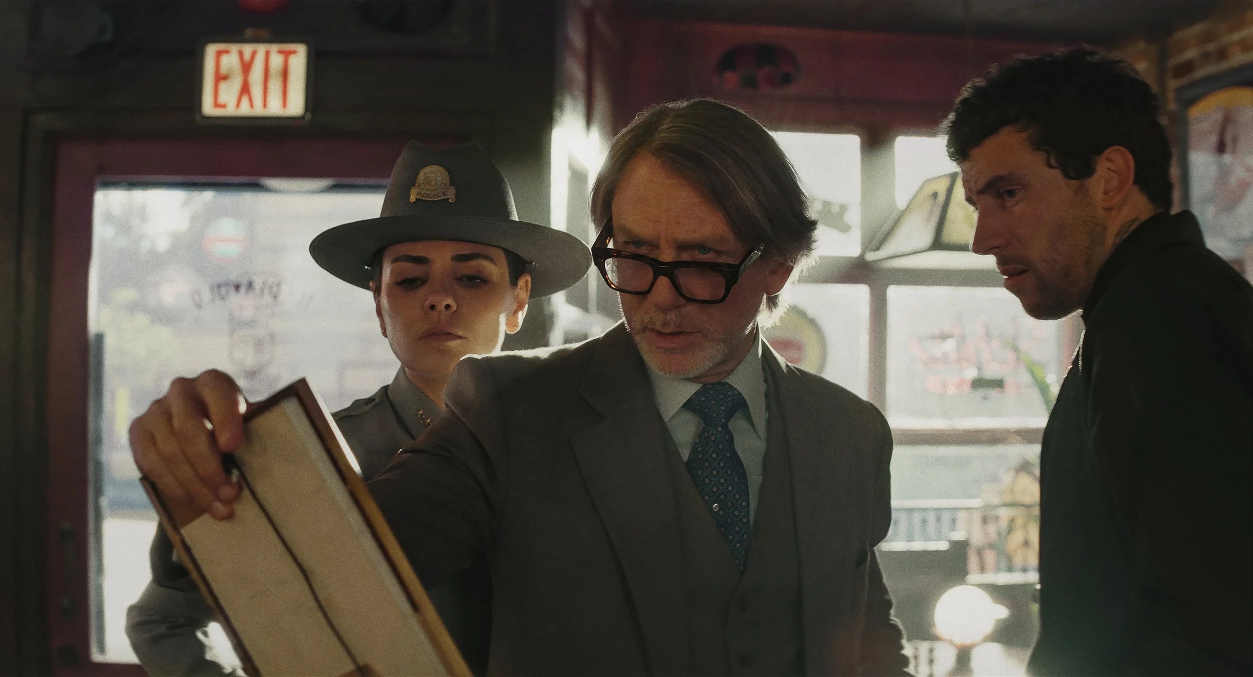 (L-R) Mila Kunis, Daniel Craig and Josh OâConnor in Wake Up Dead Man: A Knives Out Mystery. Cr. Courtesy of Netflix © 2025