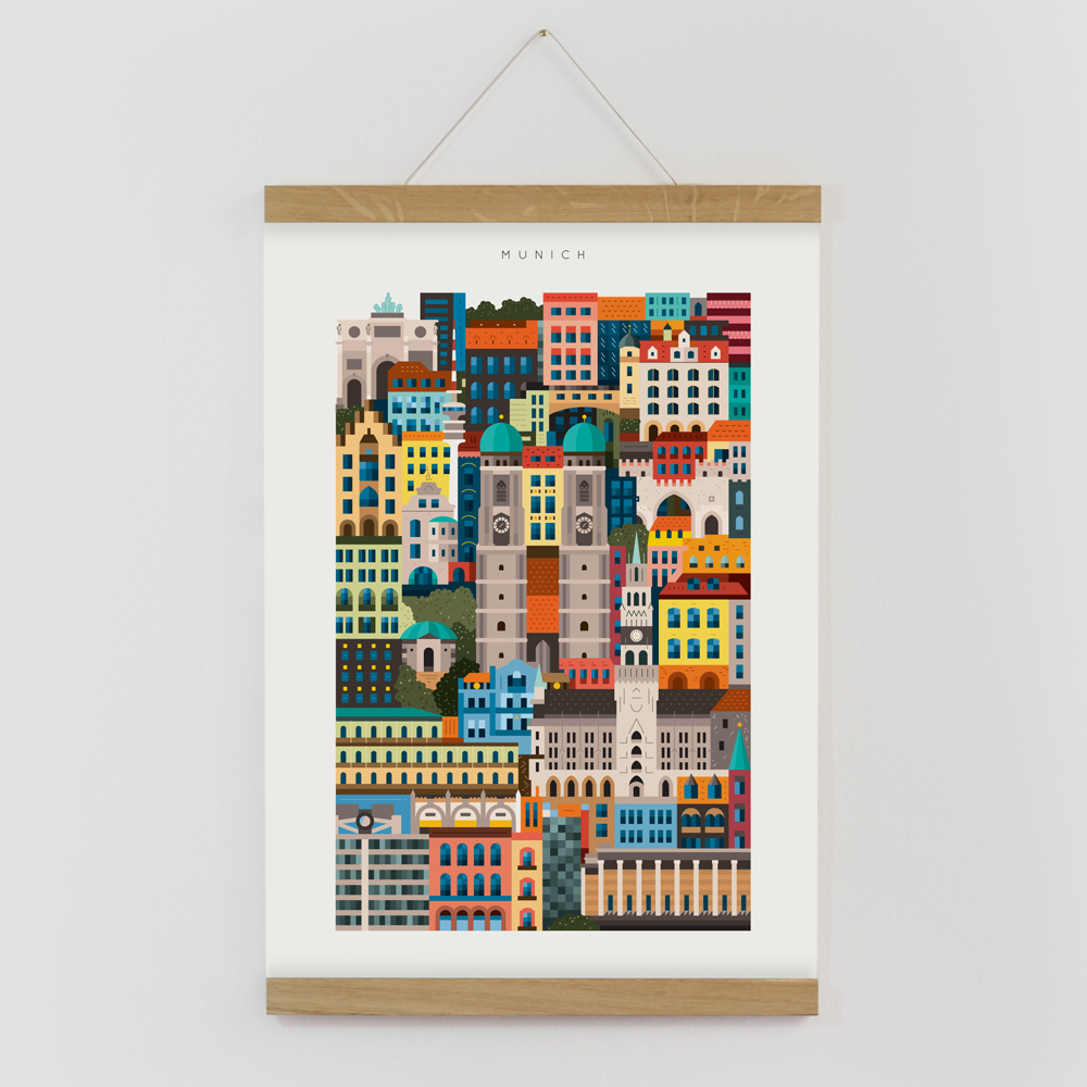 Munich Blockprint Framed by The City Works