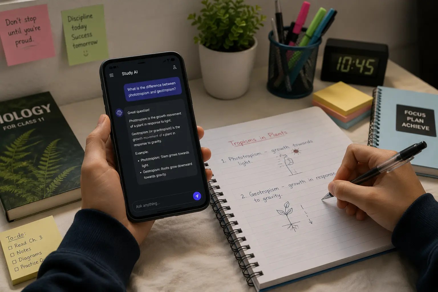 a student study with phone