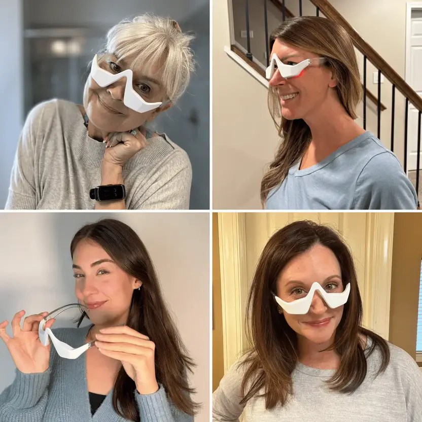 Woman using RevitalEyes LED eye device
