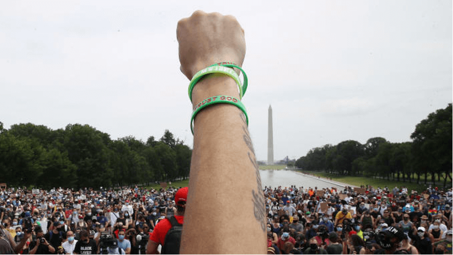 Fist in air