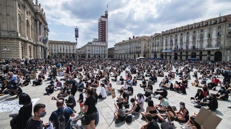 General view of protest for the death of George Floyd on June 06, 2020 in Turin, Italy. The protest has been organized against racism after the death of George Floyd. Stefano Guidi