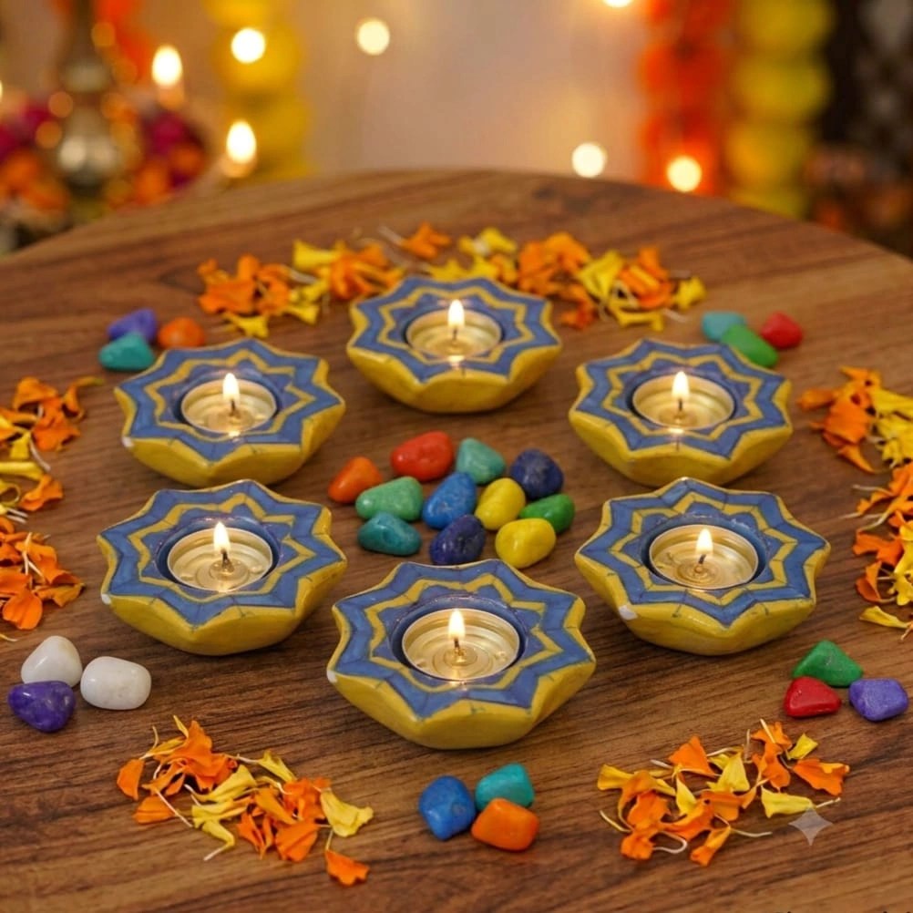 Buy a jaipur hand painted blue pottery candle holder