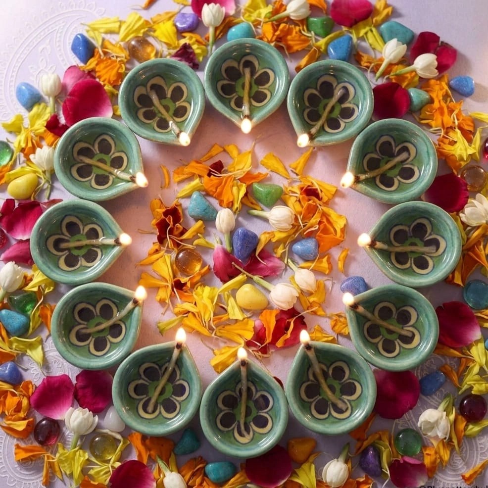Jaipur home decor blue pottery diya