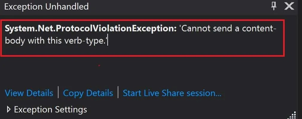 Cannot send a content-body with this verb-type | TheCodeBuzz