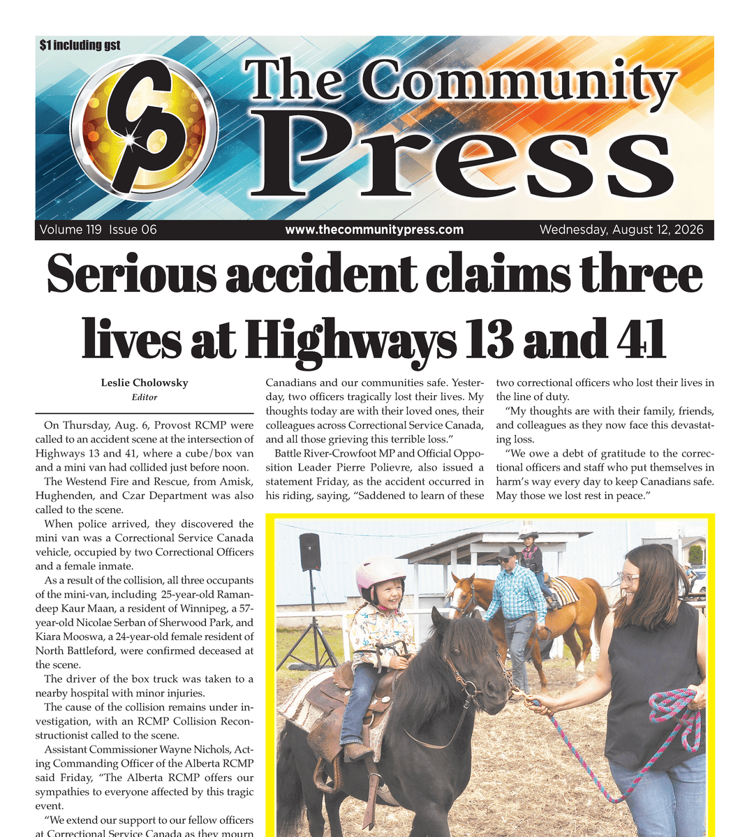 Serious accident claims three lives at Highway 13 intersection – the August 12 ‘Press is out now!