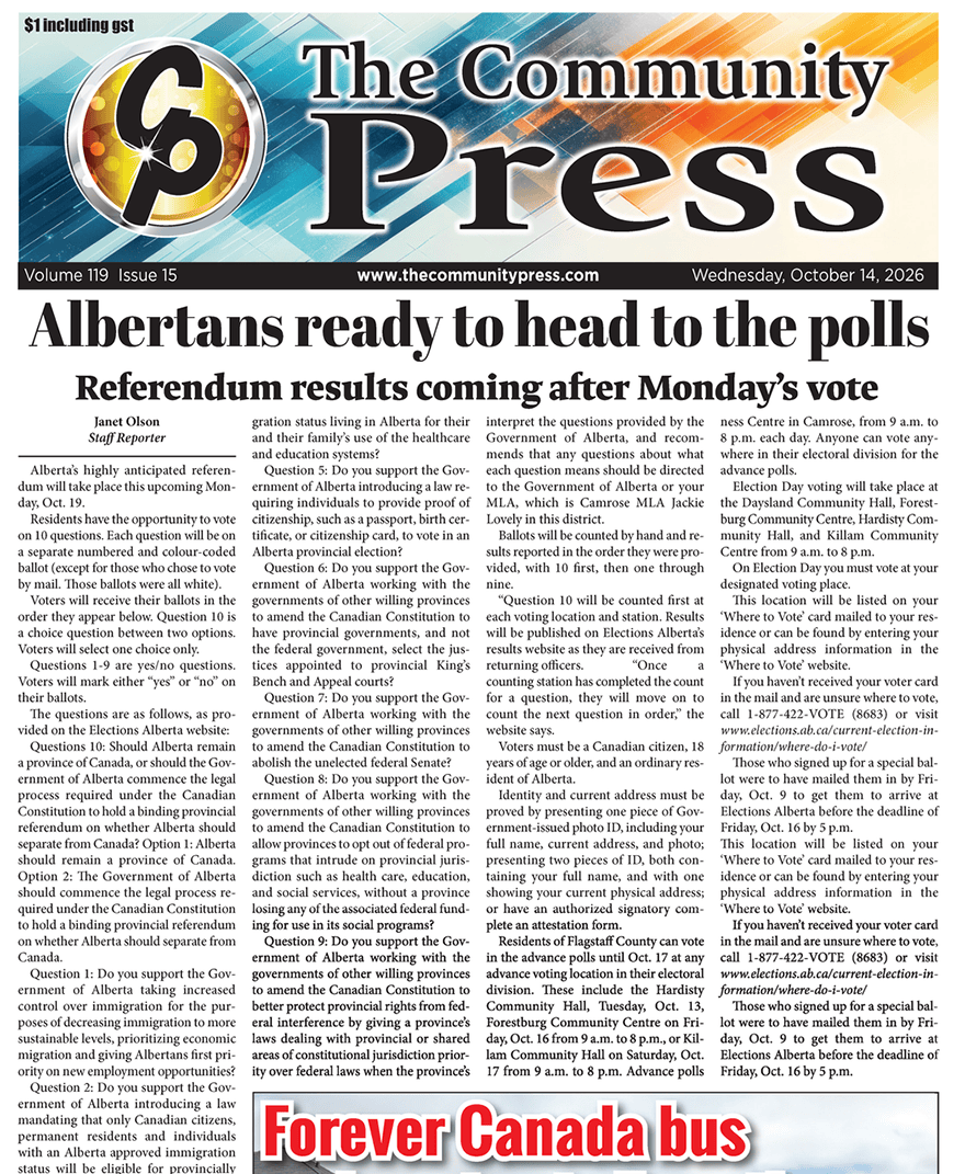 Albertans ready to head to the polls for Alberta referendum – the Oct 14 Community Press is out now!