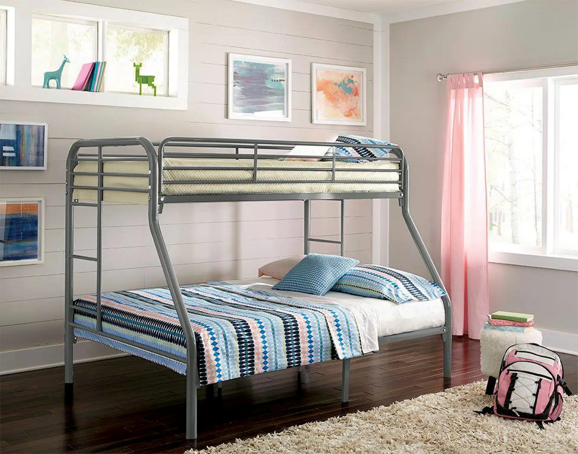 Twin / Full Grey Metal Bunkbed