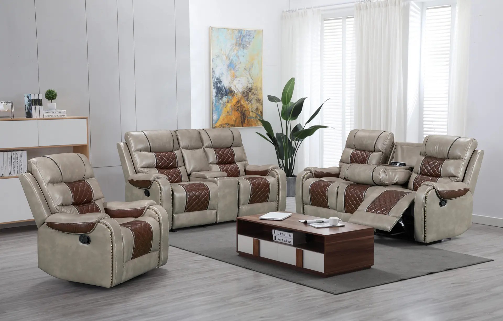 Reclining Sofa w/ Drop Down Table & USB