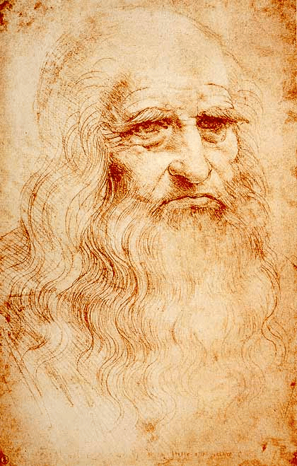 Leonardo da Vinci red chalk self-portrait; the Da Vinci sleep schedule attributed to him has no source in his notebooks
