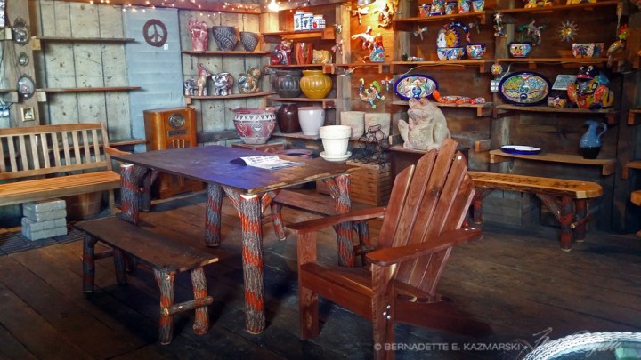 Handmade furniture and ceramic gift items.