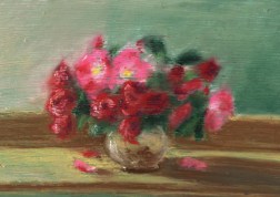 greeting card showing pink and red roses