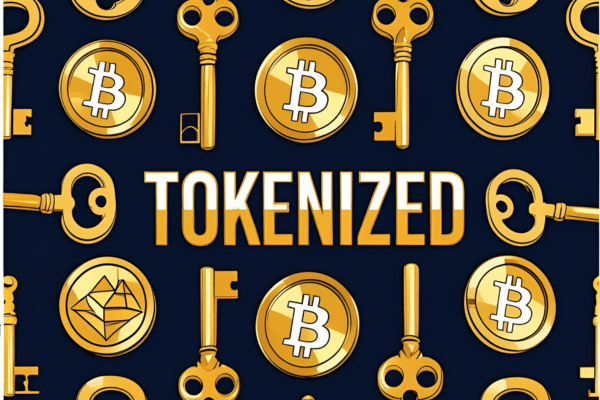 Tokenized assets illustration showing Bitcoin coin with a key and blockchain network, highlighting who really holds the keys to decentralization.
