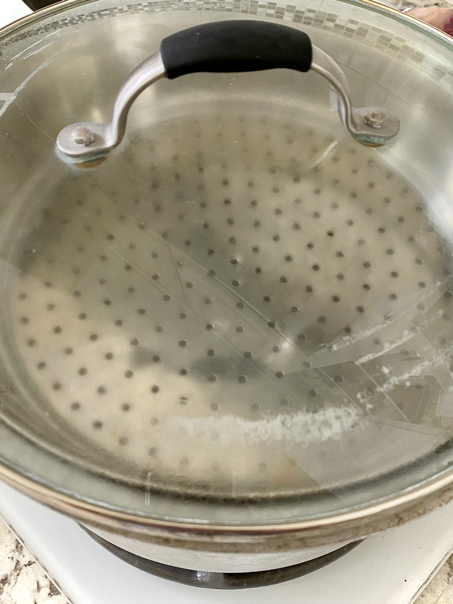 steamer assembly with perforated tray