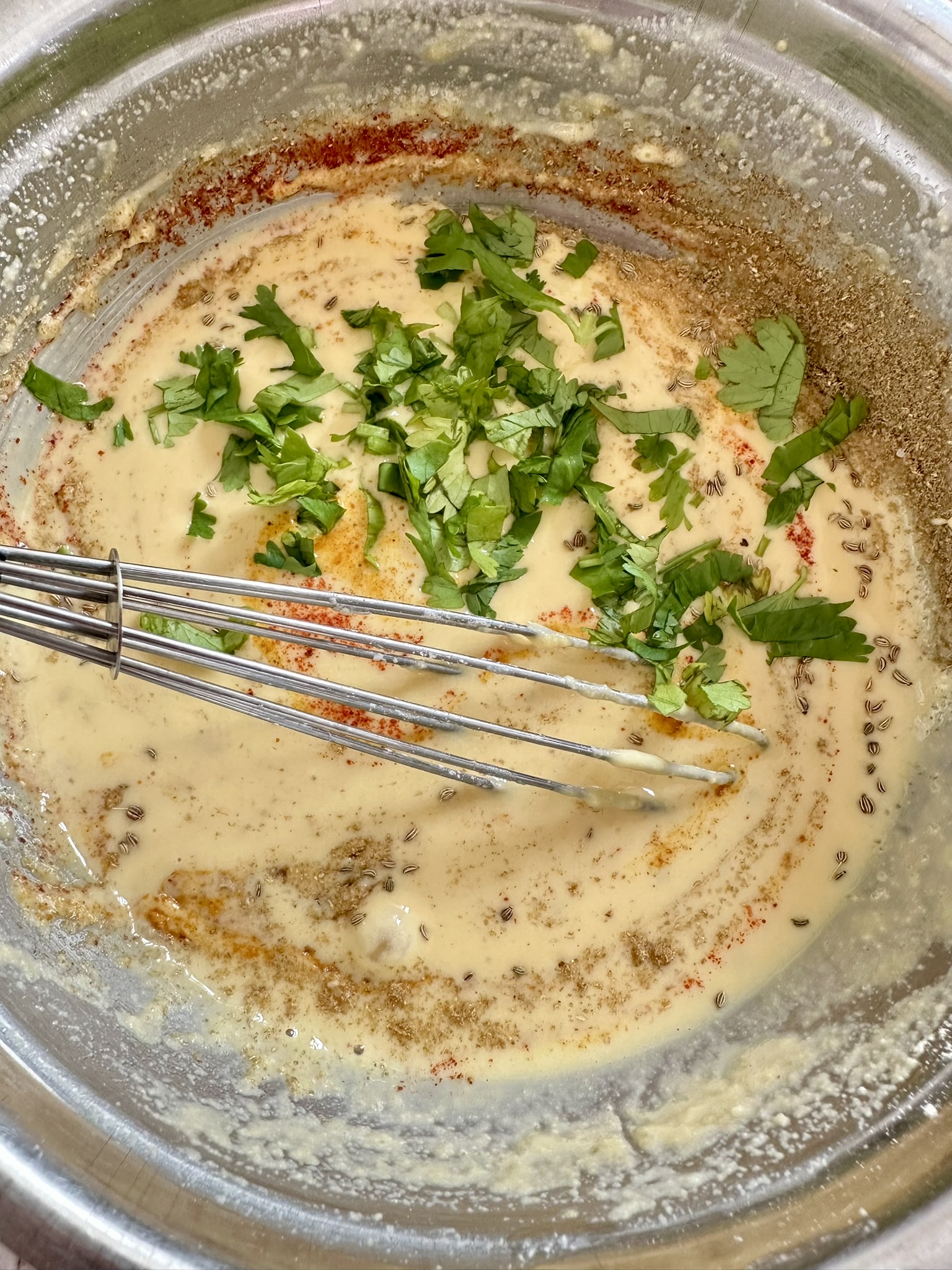 cilantro in besan batter