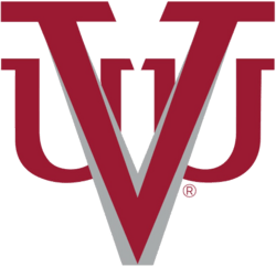 Stylized interlocking WV monogram in maroon and gray to represent the logo