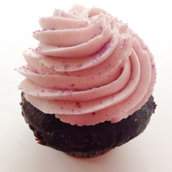 Dark Chocolate Raspberry Cupcake with real raspberry frosting
