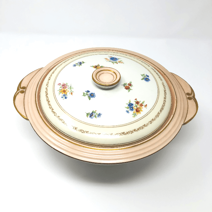 Medium Pink-Rimmed Limoges Tureen Top View