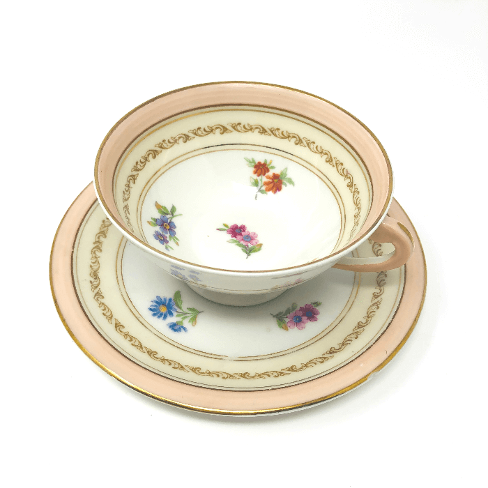 Pink-Rimmed Limoges Tea Cups
