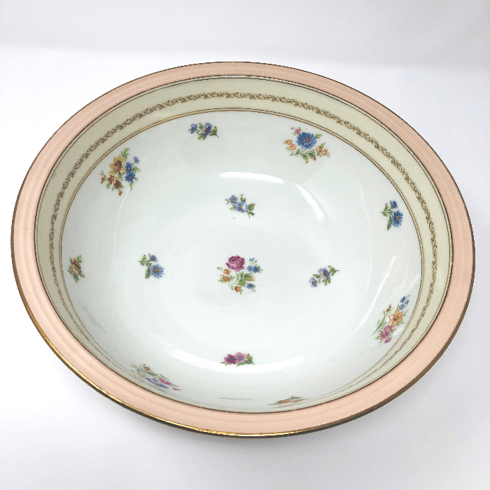 Top View Large Pink-Rimmed Limoges Bowl