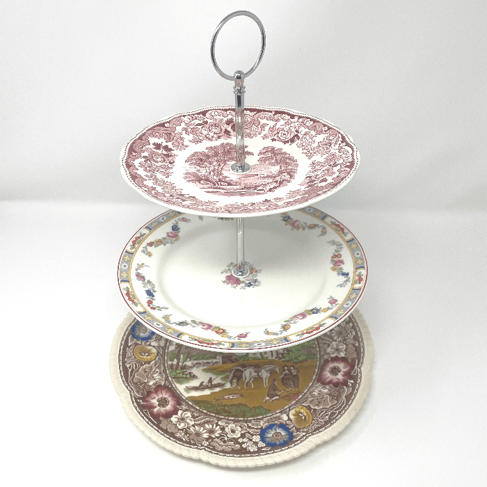 Cranberry Spode 3 Tiered Cake Stand