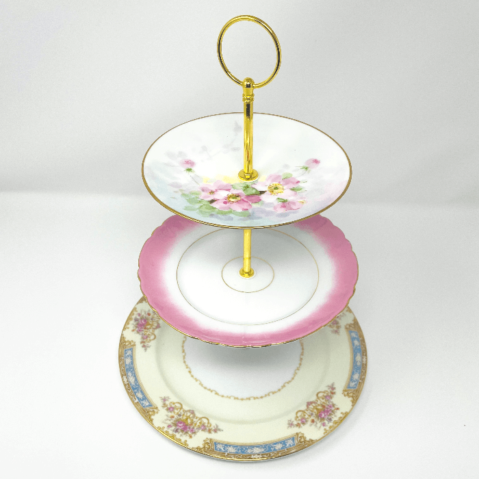 Pink Dogwoods 3 Tiered Cake Plate