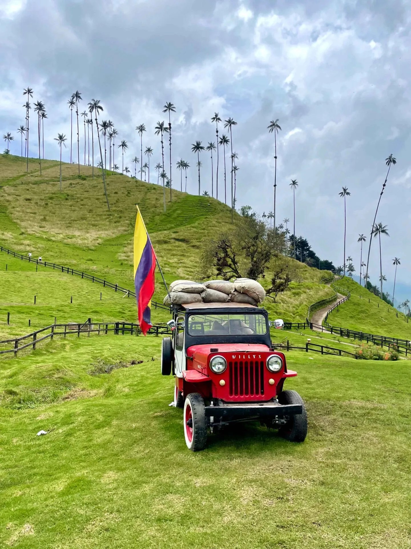 Car with a Colombian flag in the Cocora Valley