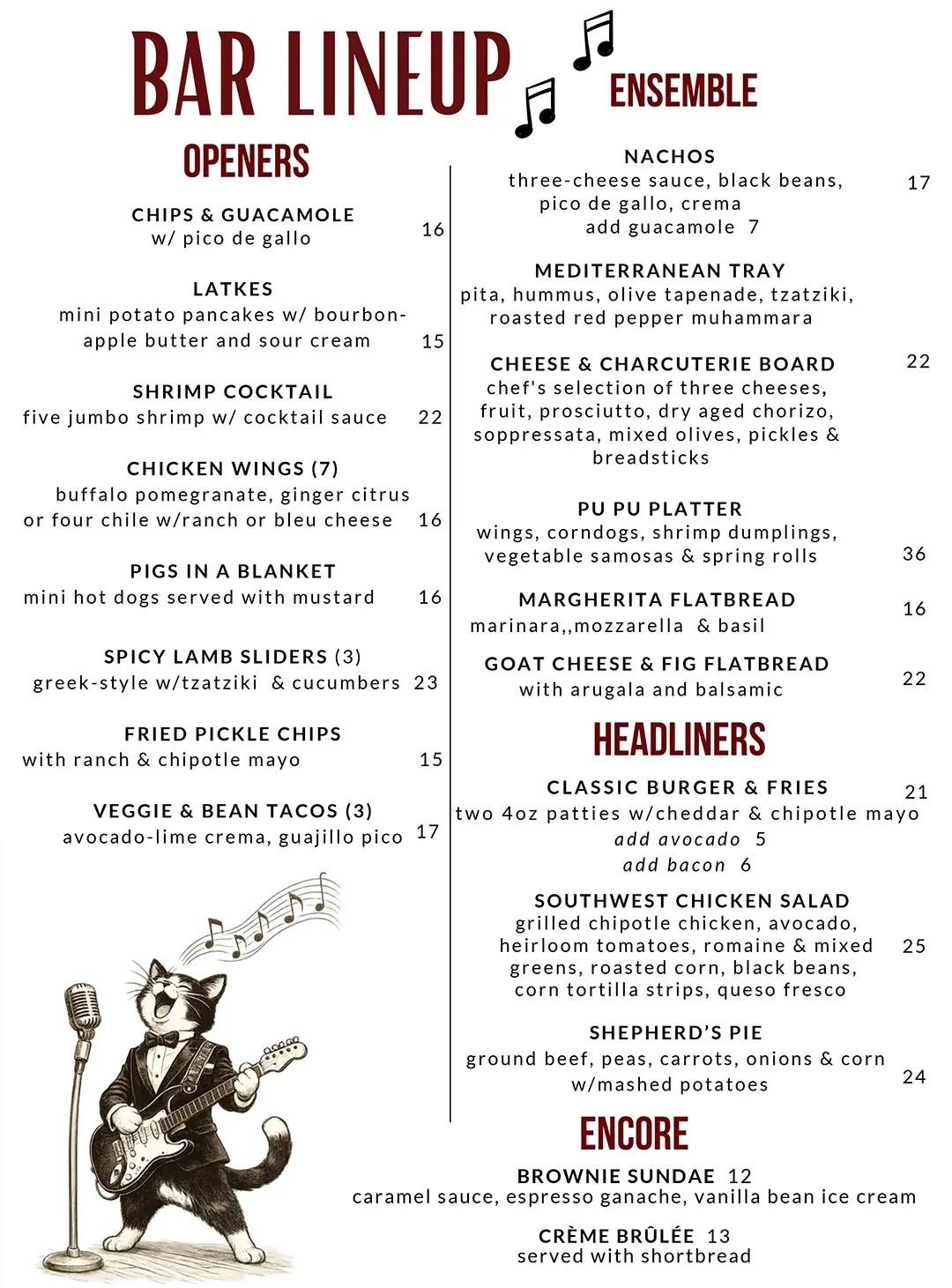 Late Night menu