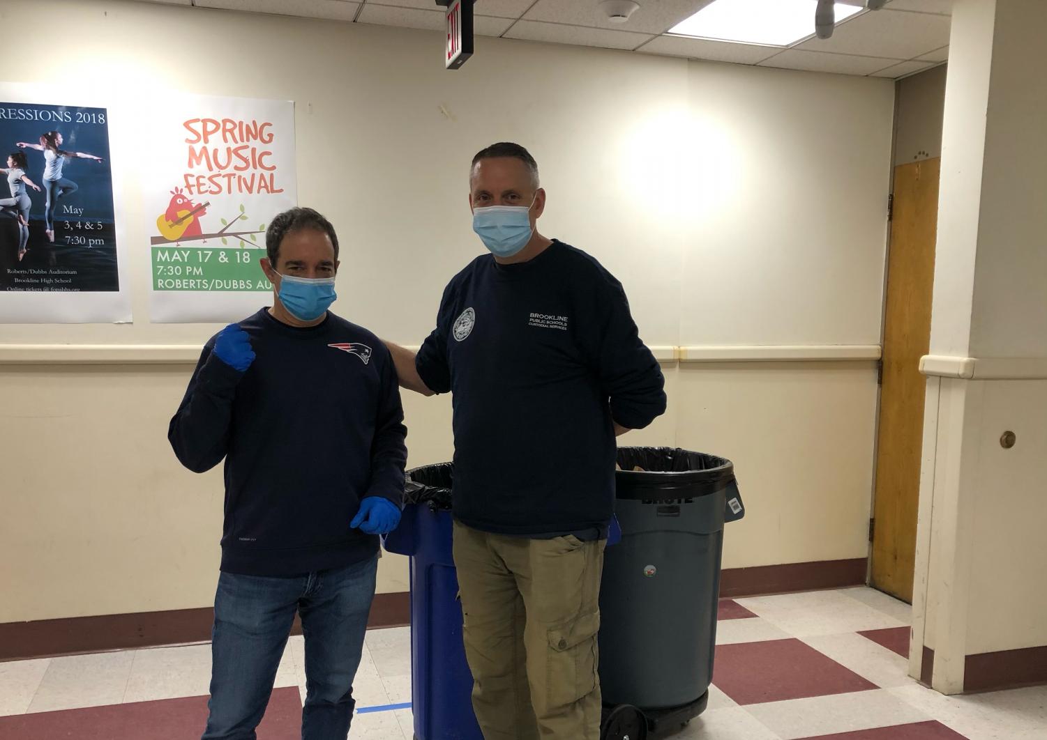 According to custodian Roger Whitcomb, pictured above (right), there are currently four custodians in the building cleaning. So far no one has gotten sick. 
