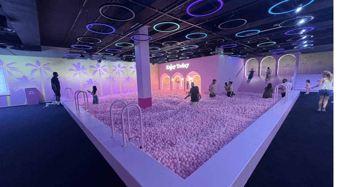 Enormous pink ball pit inside House of Dreamers in London, one of the immersive installations featured in this House of Dreamers review.