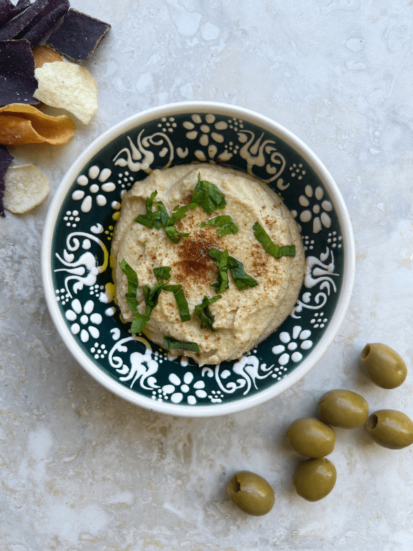 Homemade Hummus in White Lace Medium Dipping Bowl Sea Green