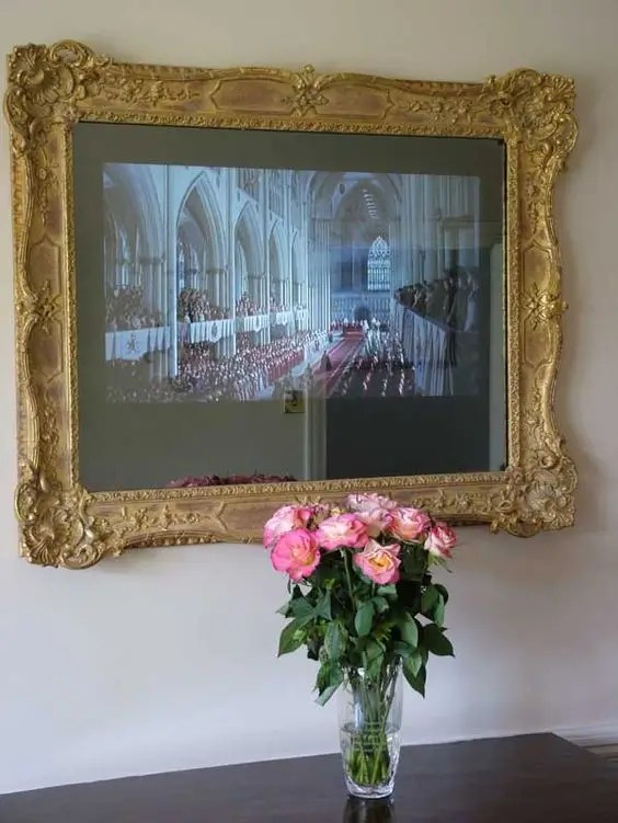 Smart tv in antique gold frame