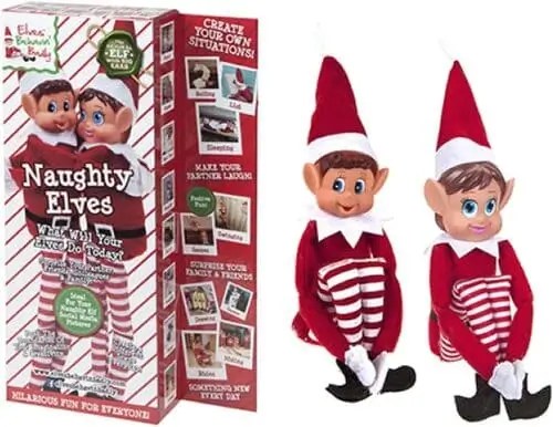 Naughty girl and boy elf for funny christmas pranks