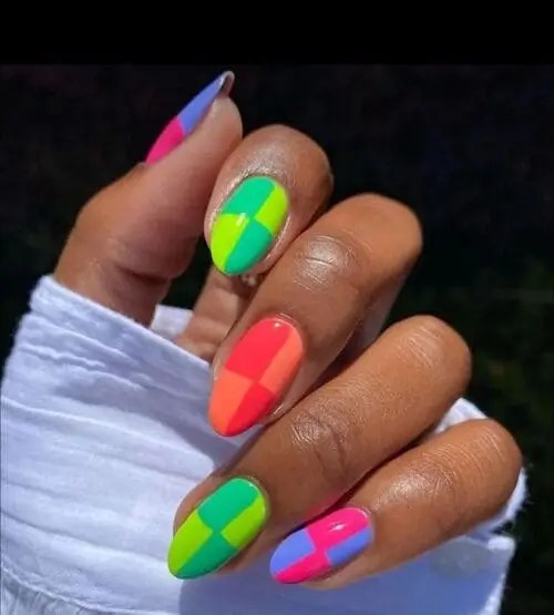 Bright checkered summer nail designs
