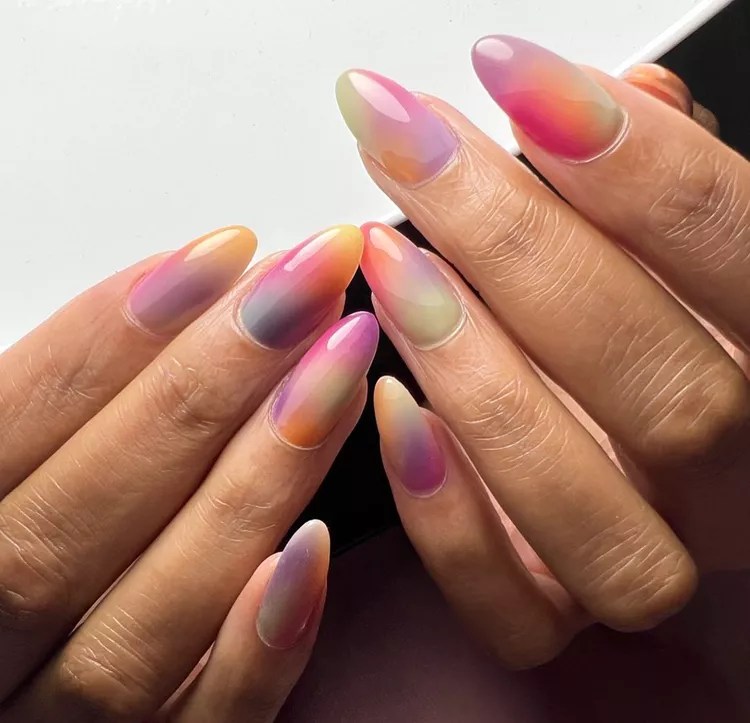 Vivid Watercolor Ombre Summer Nails