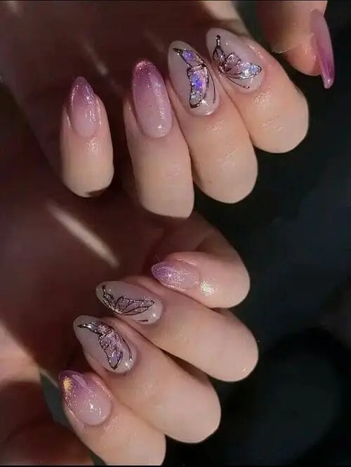 Y2K butterfly accent summer nails
