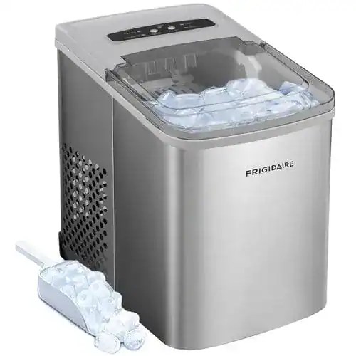 Freestanding dorm ice maker on a desk, producing fresh ice cubes—perfect for college students who want cold drinks and a social boost in their dorm room.