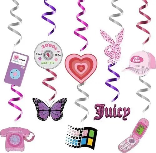 Y2K party streamers for 19th birthday party decor ideas