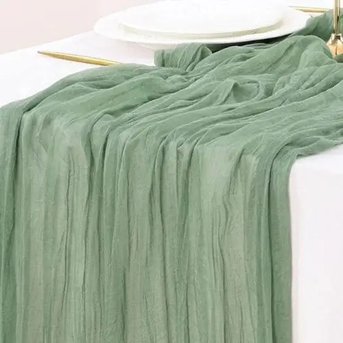 Sage green table runner for backyard dinner party for your 21st birthday