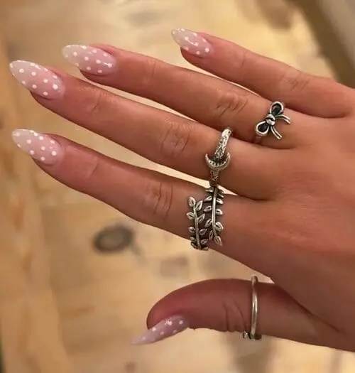 White polka dots are clean and cutesy for summer 2025