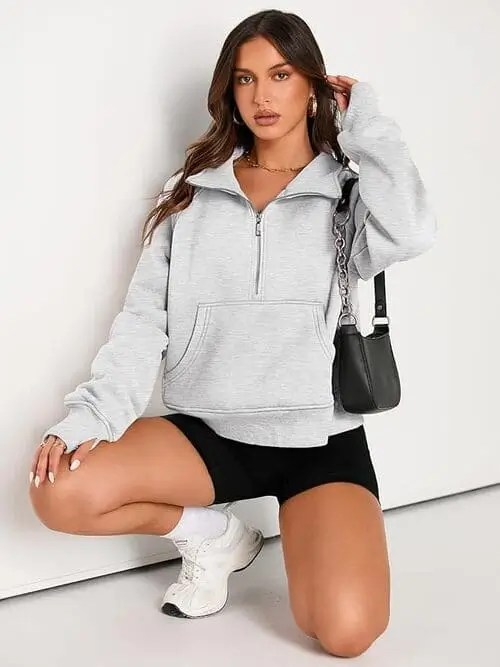 Trendy half-zip pullover sweatshirt with thumb holes in neutral and bright colors - Lululemon dupe and stylish Christmas gift for 17-year-old girls who love athleisure