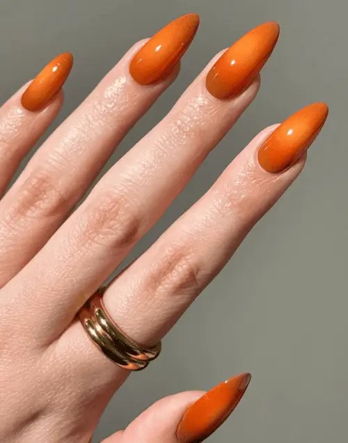 Aura nails in rich orange hues creates a beautiful pumpkin pie aura nail design