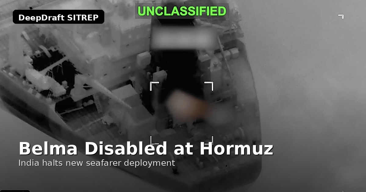 DeepDraft SITREP | Belma Disabled Under Hormuz Blockade: U.S. Strike Stops VLCC as India Halts Seafarer Deployment (July 17, 2026)