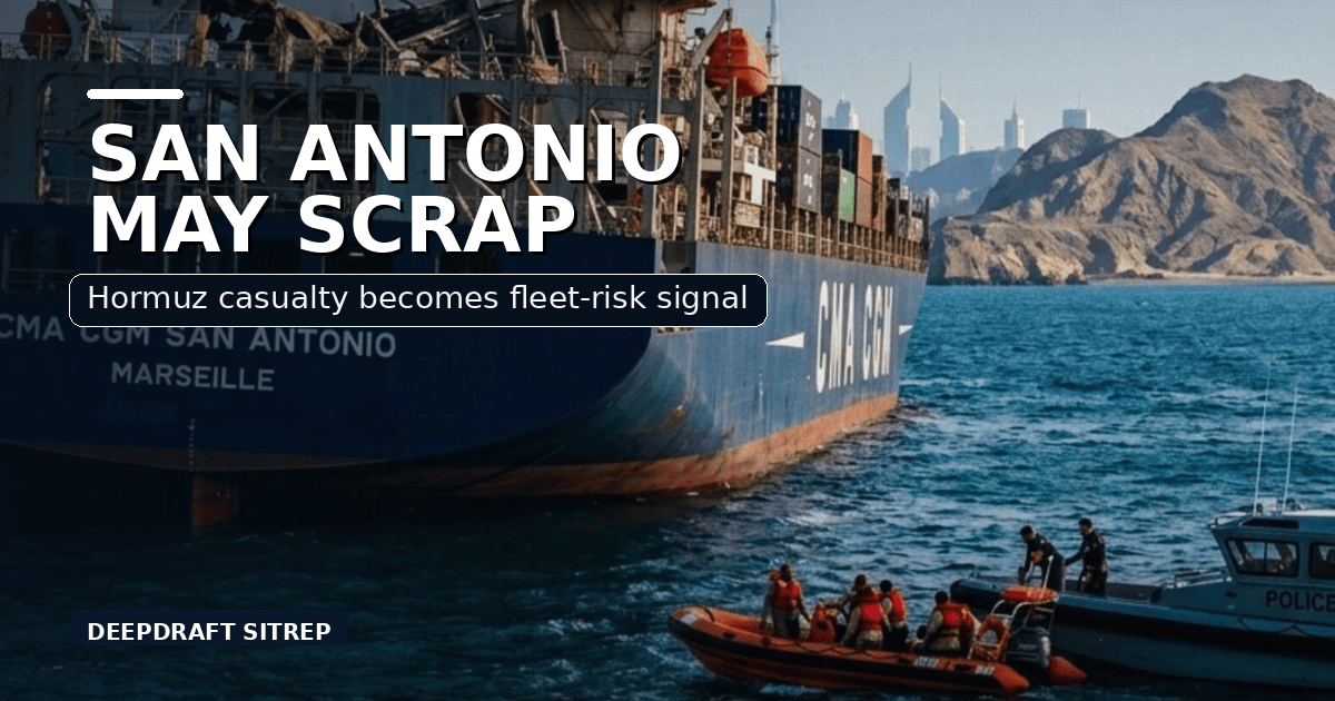 DeepDraft SITREP | CMA CGM San Antonio Damage Pushes Hormuz Risk From Transit Delay to Fleet Loss (July 4, 2026)