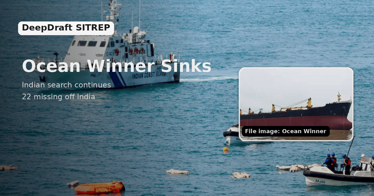 DeepDraft SITREP | Ocean Winner Sinks Off India: 22 Missing as Black Sea and Canal Risk Tighten Voyage Files (August 24, 2026)