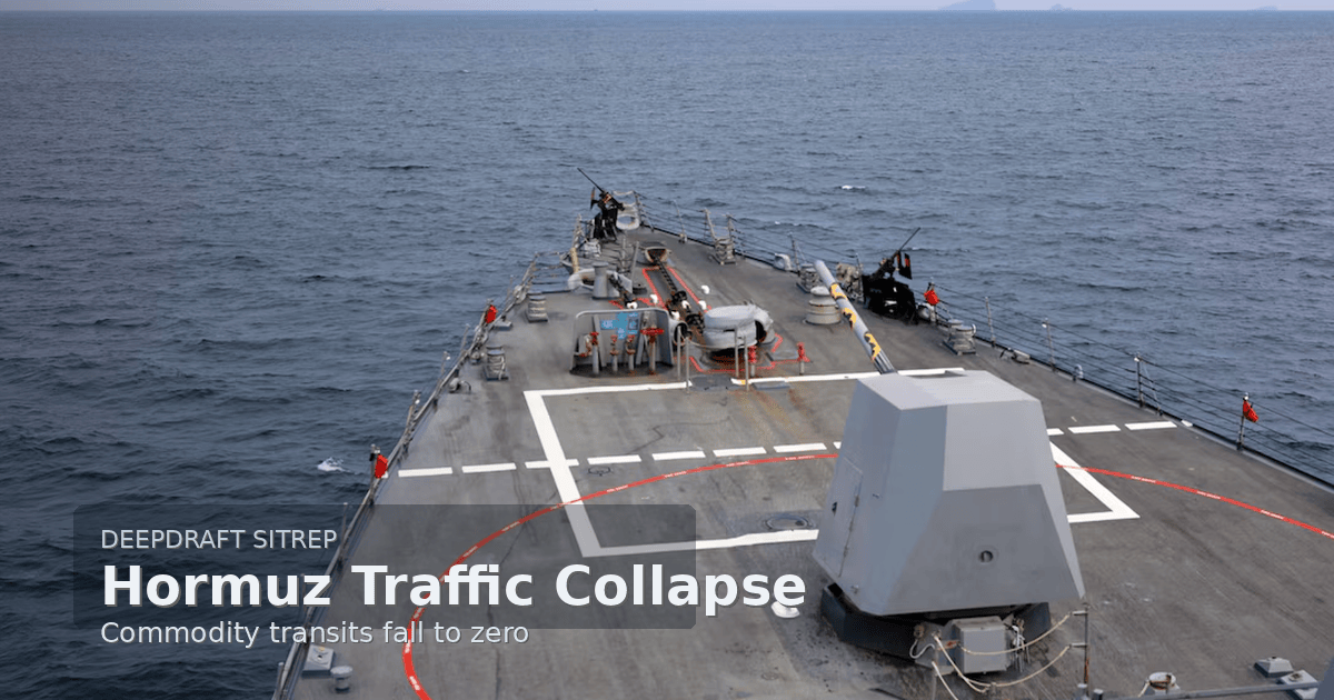 DeepDraft SITREP | Hormuz Traffic Near-Standstill: Iran Threatens Offensive Posture as Commodity Transits Fall to Zero (August 18, 2026)