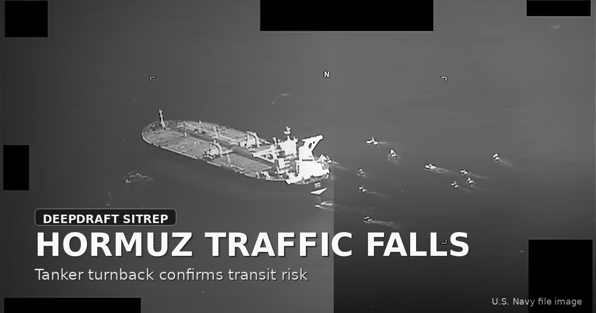 DeepDraft SITREP | Hormuz Traffic Falls to May Low: Tanker Turnback Confirms Strait Transit Risk (September 8, 2026)