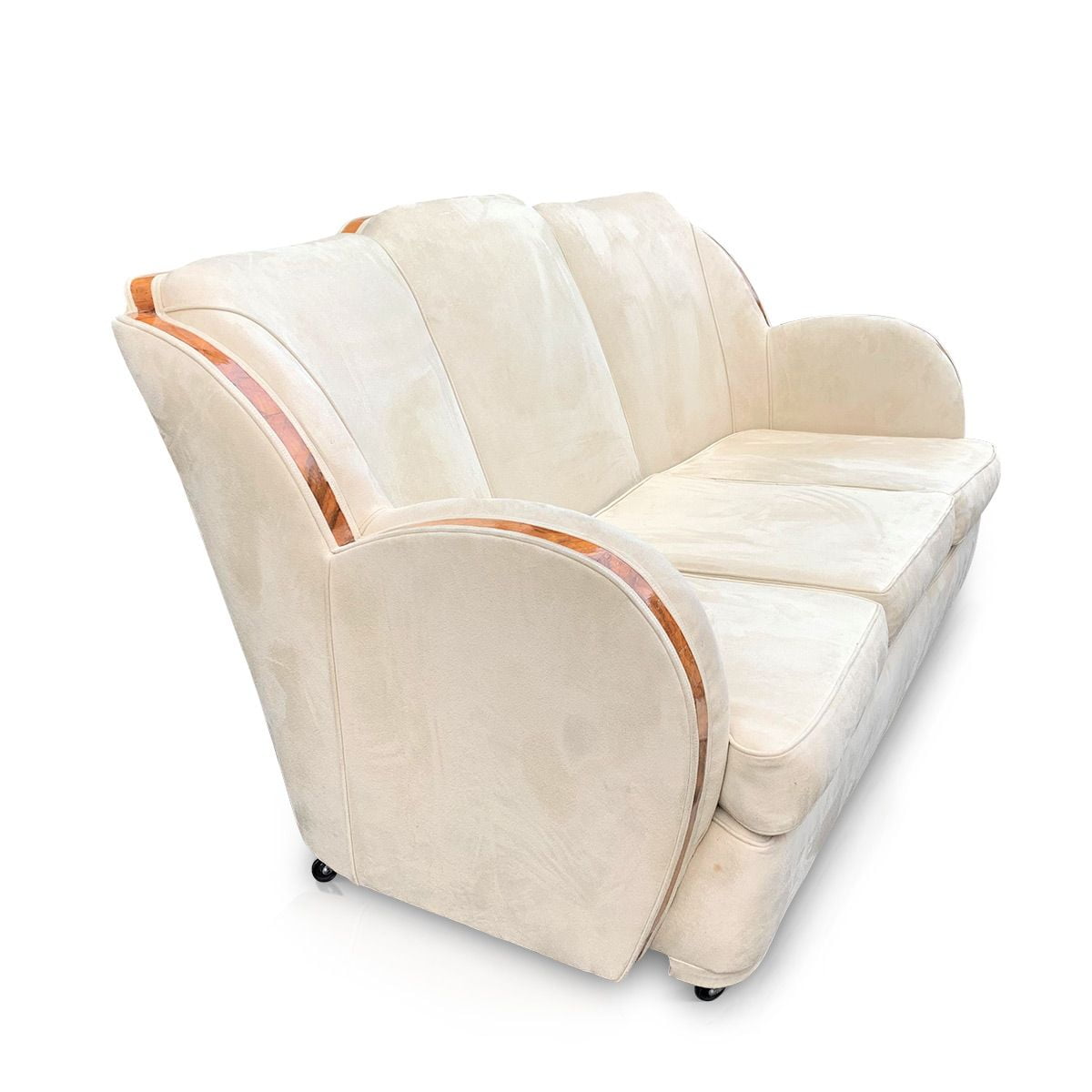Epstein Art Deco Cloud Sofa banded in Walnut veneers