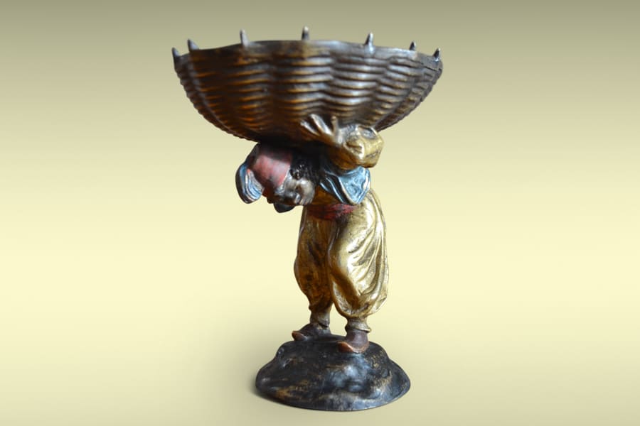 Franz Bergman Bronze Sculpture Boy Carrying a Basket